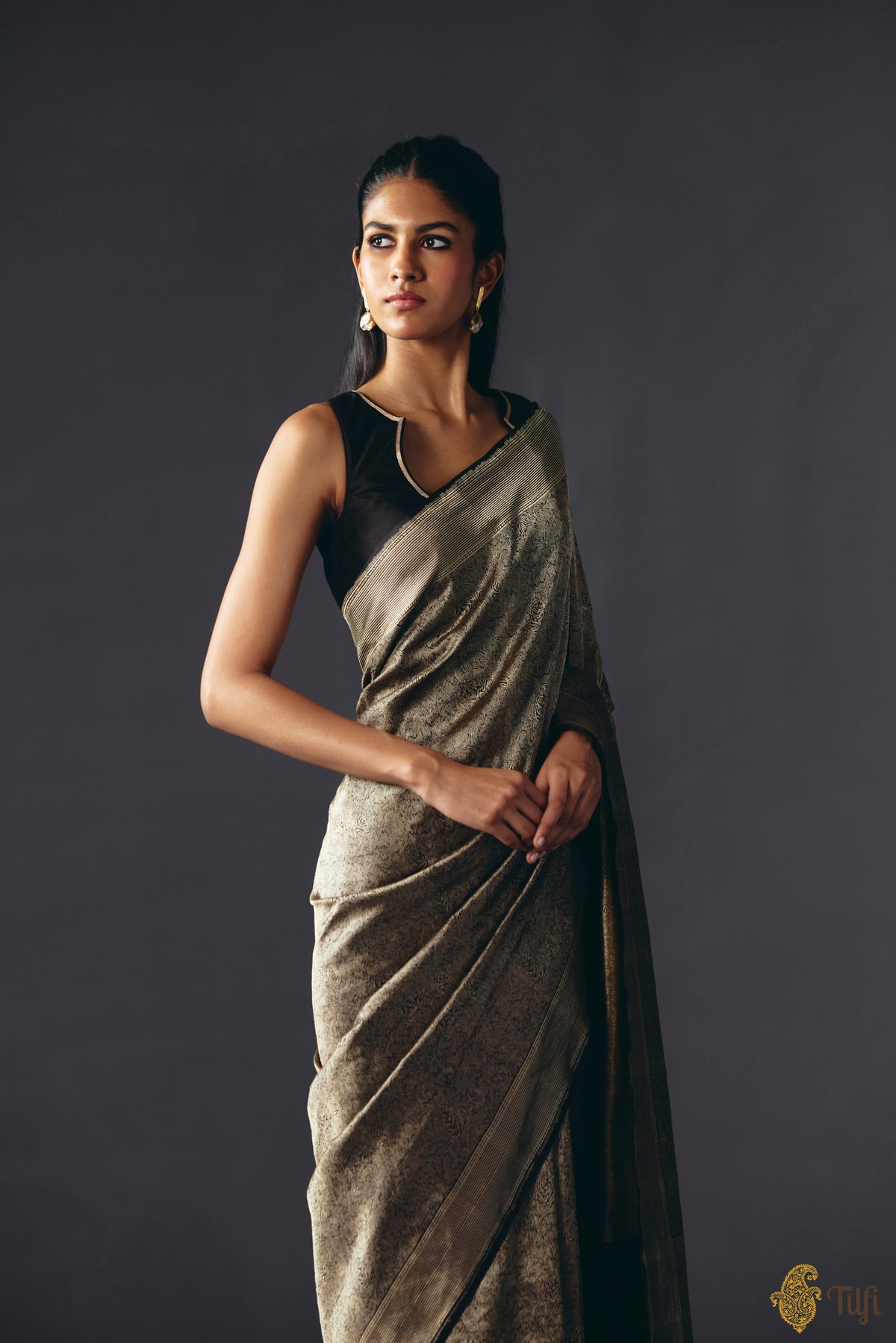 'Empress of the Wild' Black Pure Katan Silk Banarasi Handloom Saree