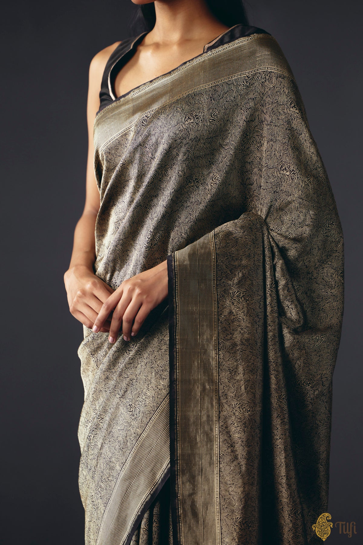 'Empress of the Wild' Black Pure Katan Silk Banarasi Handloom Saree