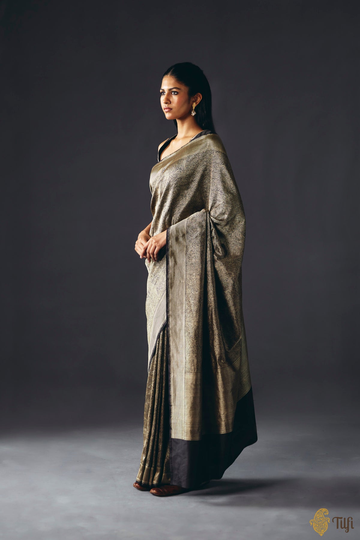 'Empress of the Wild' Black Pure Katan Silk Banarasi Handloom Saree