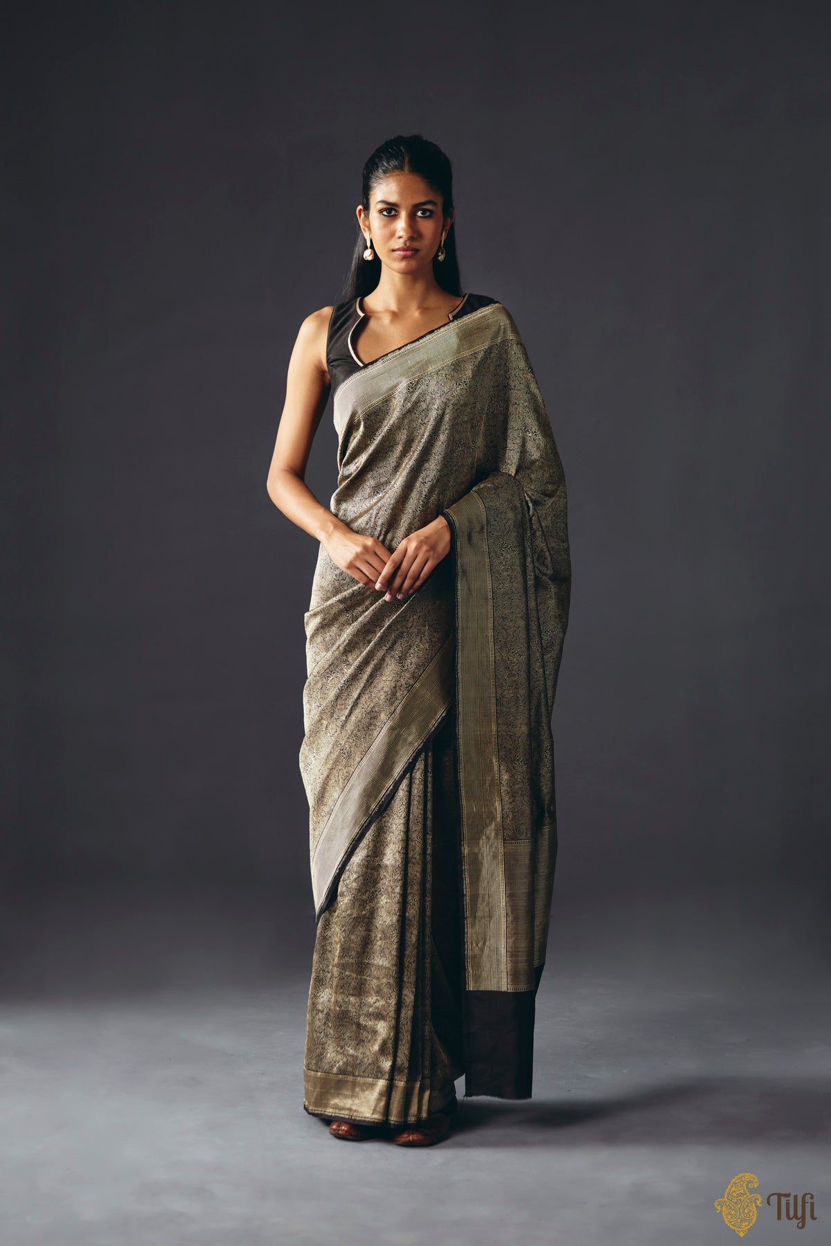 'Empress of the Wild' Black Pure Katan Silk Banarasi Handloom Saree