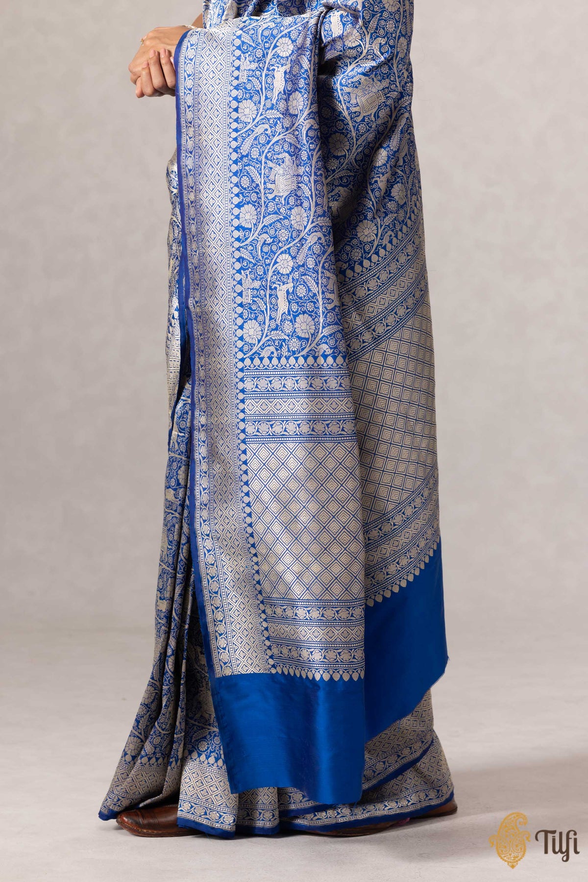 Royal Blue Pure Katan Silk Banarasi Shikargah Handloom Saree