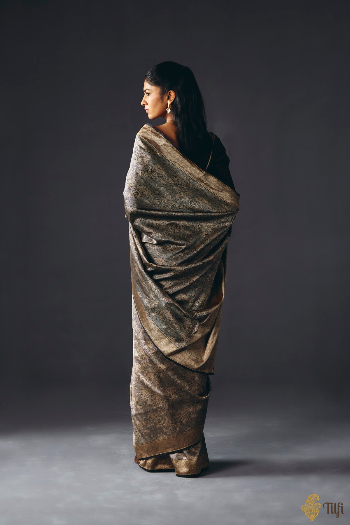 'Secrets of the Snow' Deep Blue Pure Katan Silk Banarasi Handloom Saree
