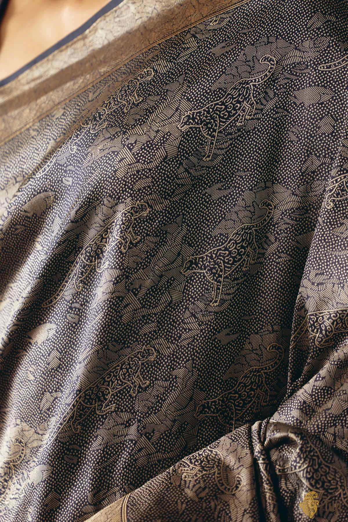 'Secrets of the Snow' Deep Blue Pure Katan Silk Banarasi Handloom Saree