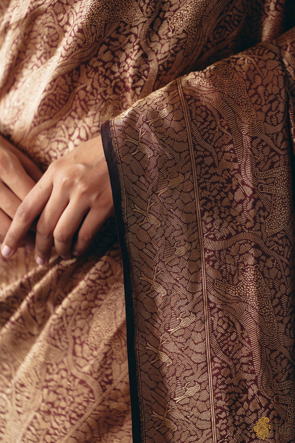 Pre-Order: 'Majestic Leap' Dark Brown Pure Katan Silk Banarasi Handloom Saree