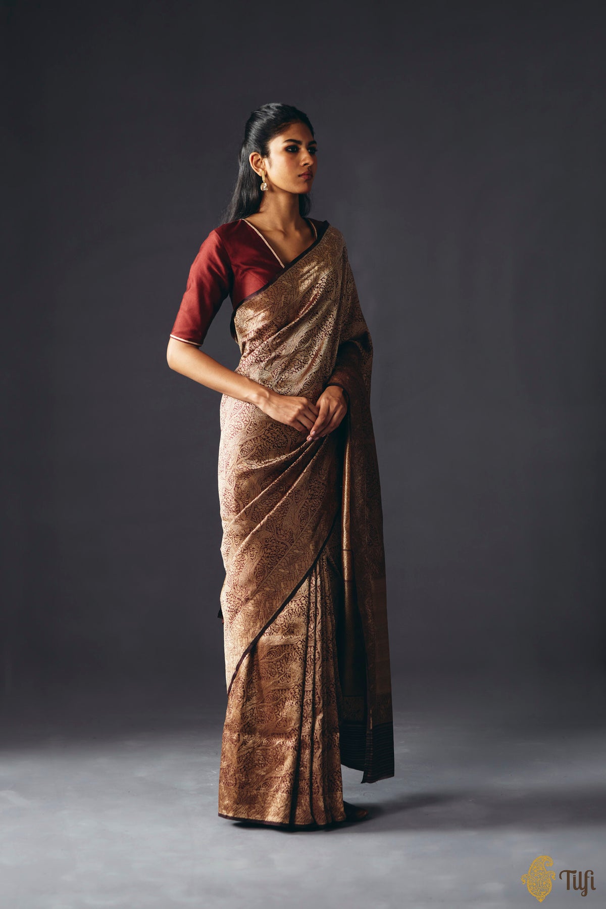 Pre-Order: 'Majestic Leap' Dark Brown Pure Katan Silk Banarasi Handloom Saree