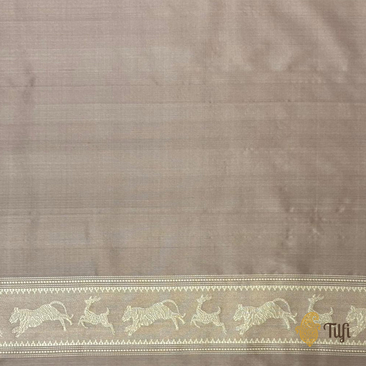 Pre-Order: 'Peacock on the Rampart' Light Rosy Brown Pure Katan Silk Banarasi Handloom Saree