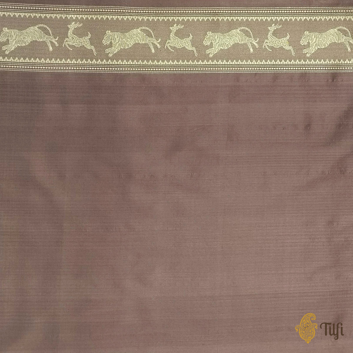 Pre-Order: 'Peacock on the Rampart' Dark Rosy Brown Pure Katan Silk Banarasi Handloom Saree