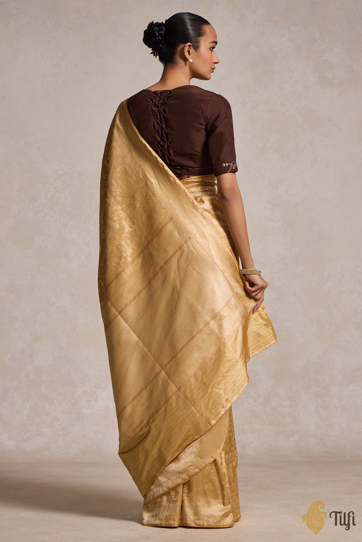 Gold-Yellow Pure Katan Silk Banarasi Shikargah Handloom Saree