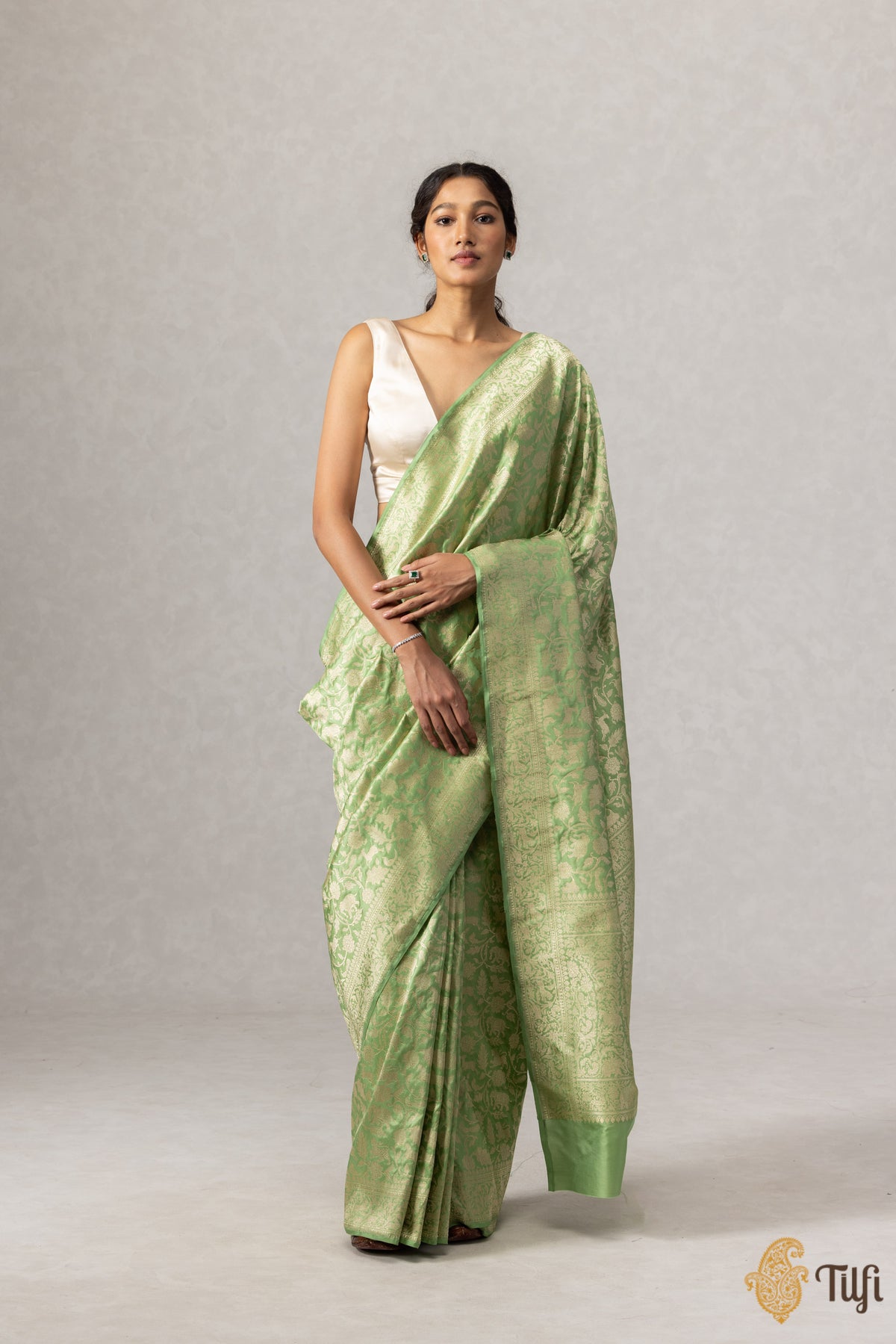 Green Pure Katan Silk Banarasi Shikargah Handloom Saree