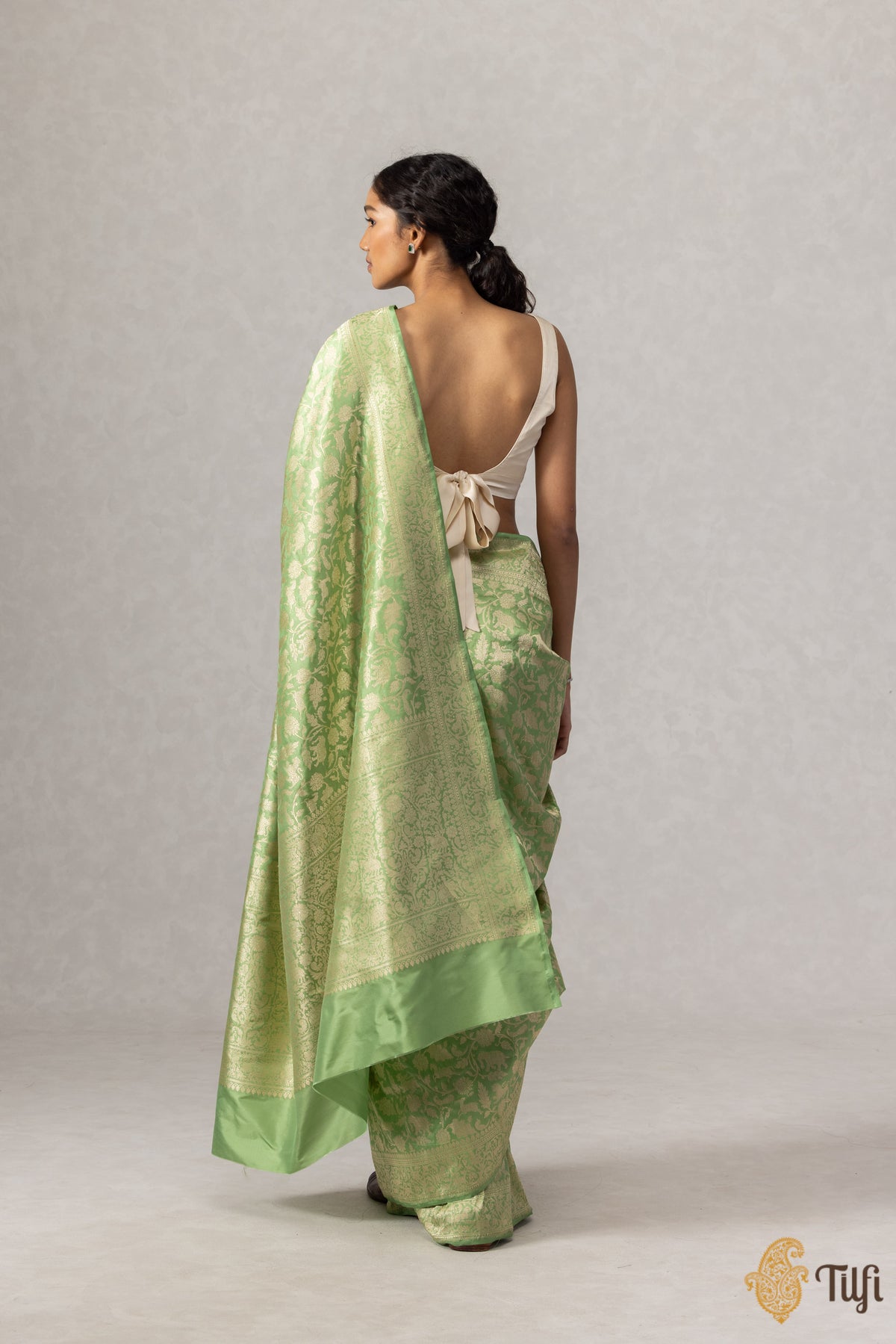 Green Pure Katan Silk Banarasi Shikargah Handloom Saree