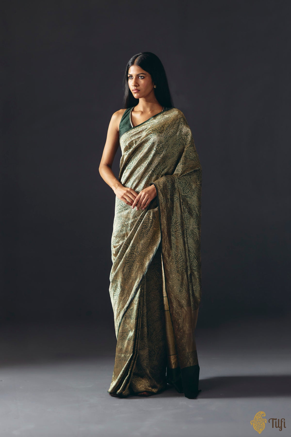 Pre-Order: 'Majestic Leap' Green Pure Katan Silk Banarasi Handloom Saree