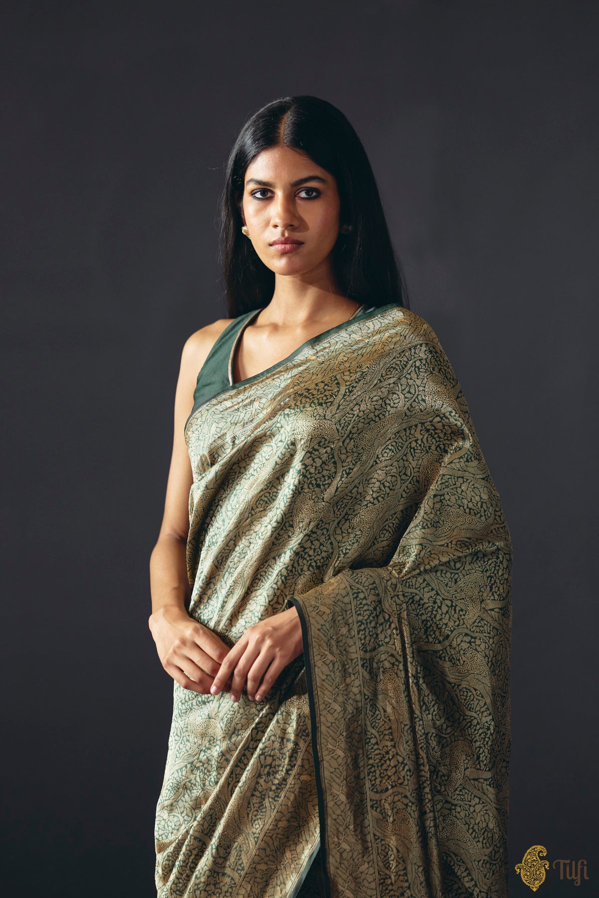 Pre-Order: 'Majestic Leap' Green Pure Katan Silk Banarasi Handloom Saree