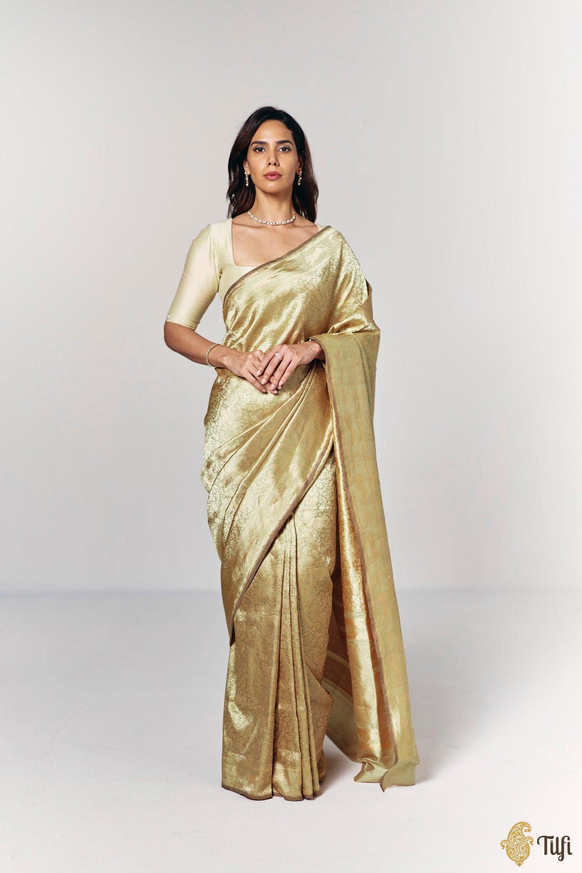 'Peacock on the Rampart' Light Green Pure Katan Silk Banarasi Handloom Saree