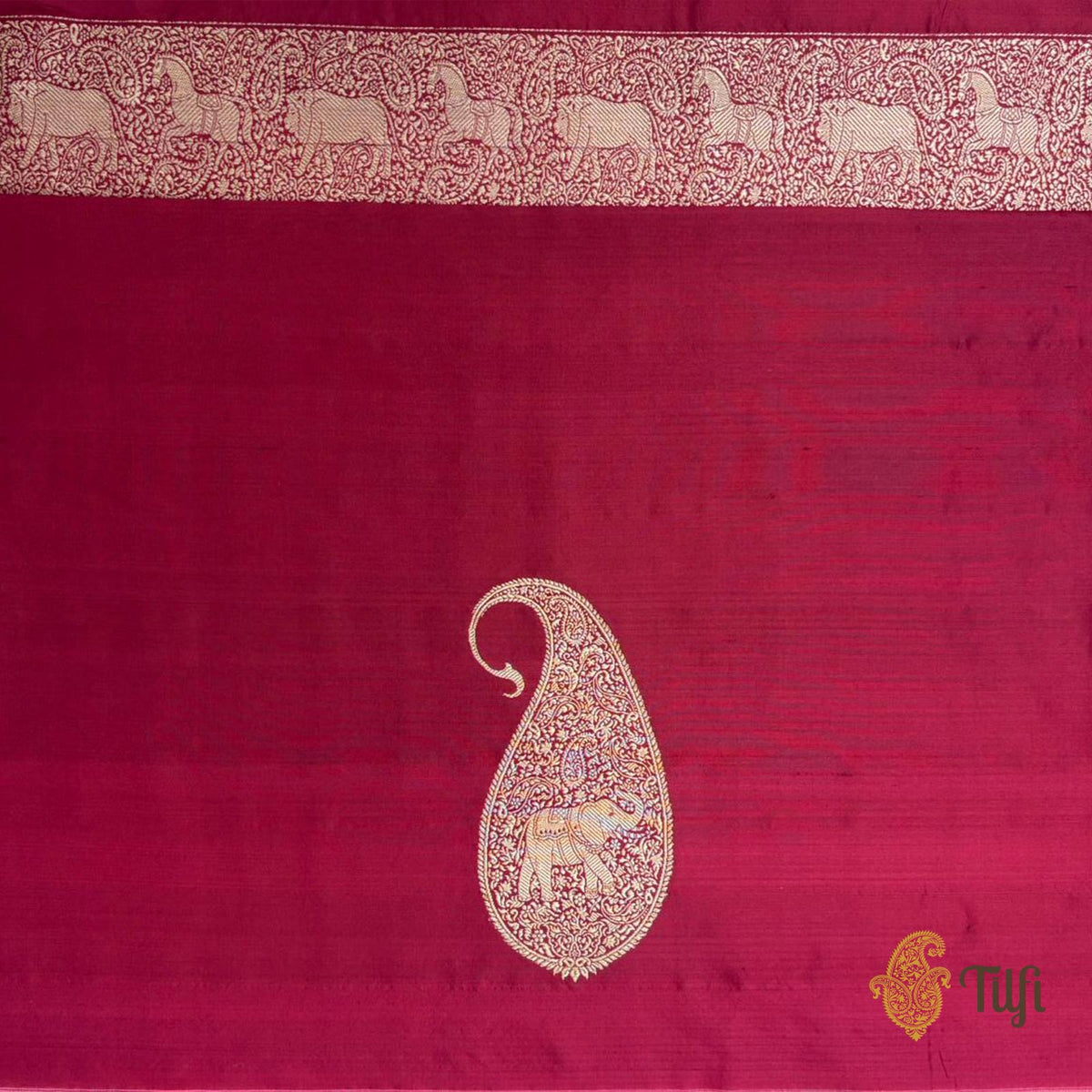 'Aranyika' Reddish Maroon Pure Katan Silk Banarasi Handloom Shikargah Saree