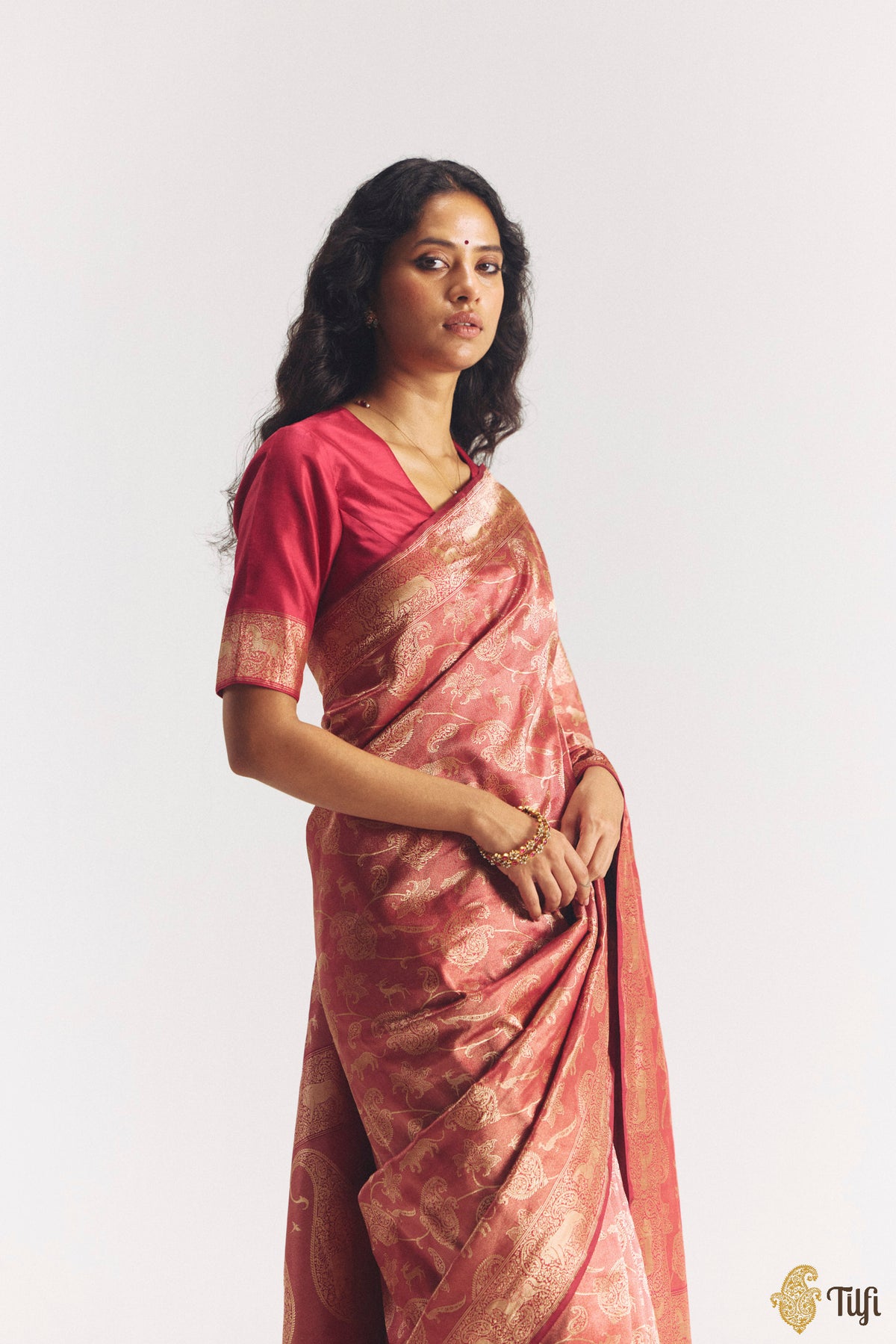 'Aranyika' Reddish Maroon Pure Katan Silk Banarasi Handloom Shikargah Saree