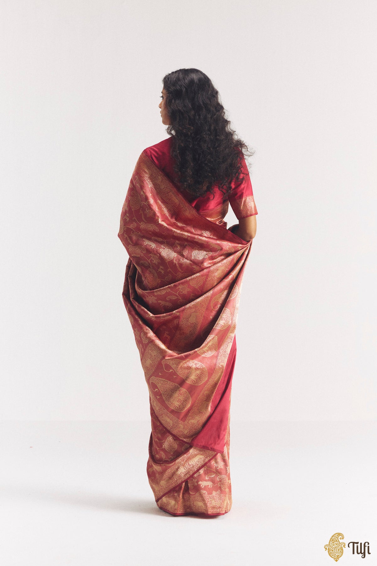 'Aranyika' Reddish Maroon Pure Katan Silk Banarasi Handloom Shikargah Saree