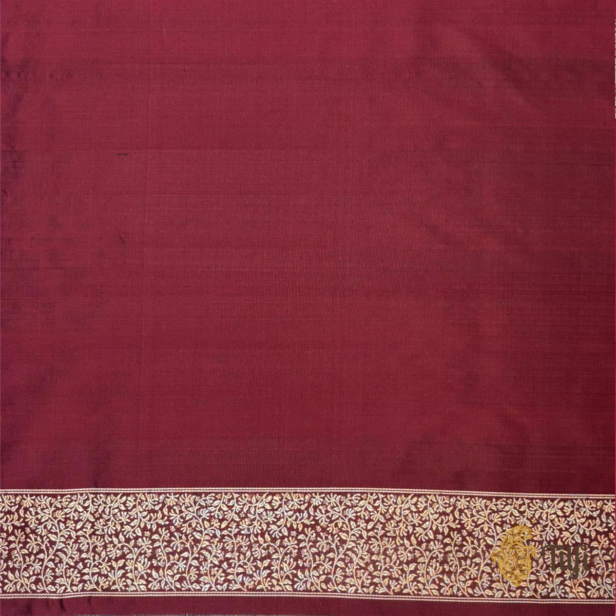 'Tiger's Respite' Maroon Pure Katan Silk Banarasi Handloom Saree