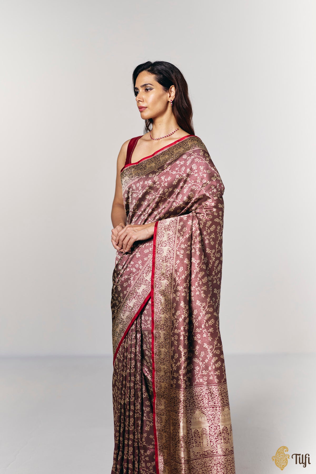 Pre-Order: 'Tiger's Respite' Maroon Pure Katan Silk Banarasi Handloom Saree
