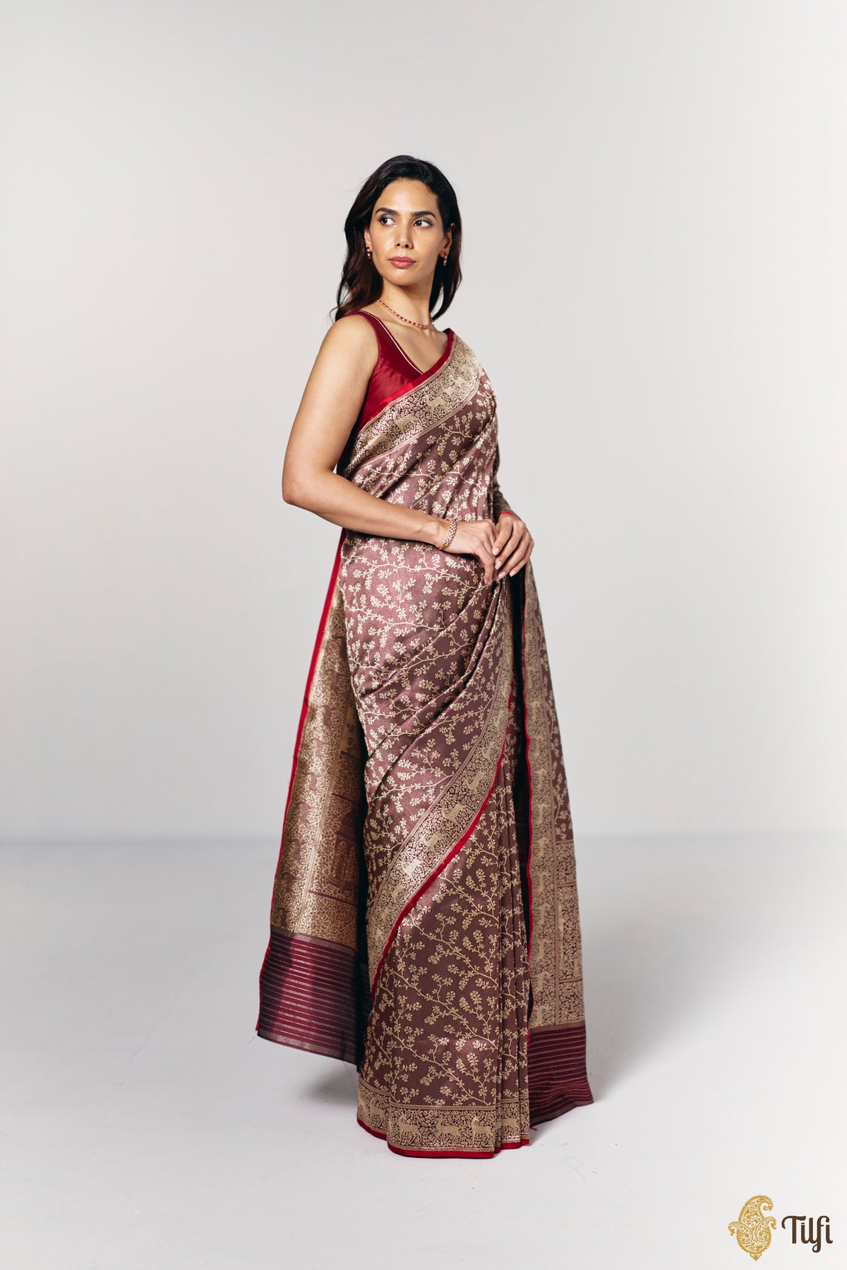 Pre-Order: 'Tiger's Respite' Maroon Pure Katan Silk Banarasi Handloom Saree