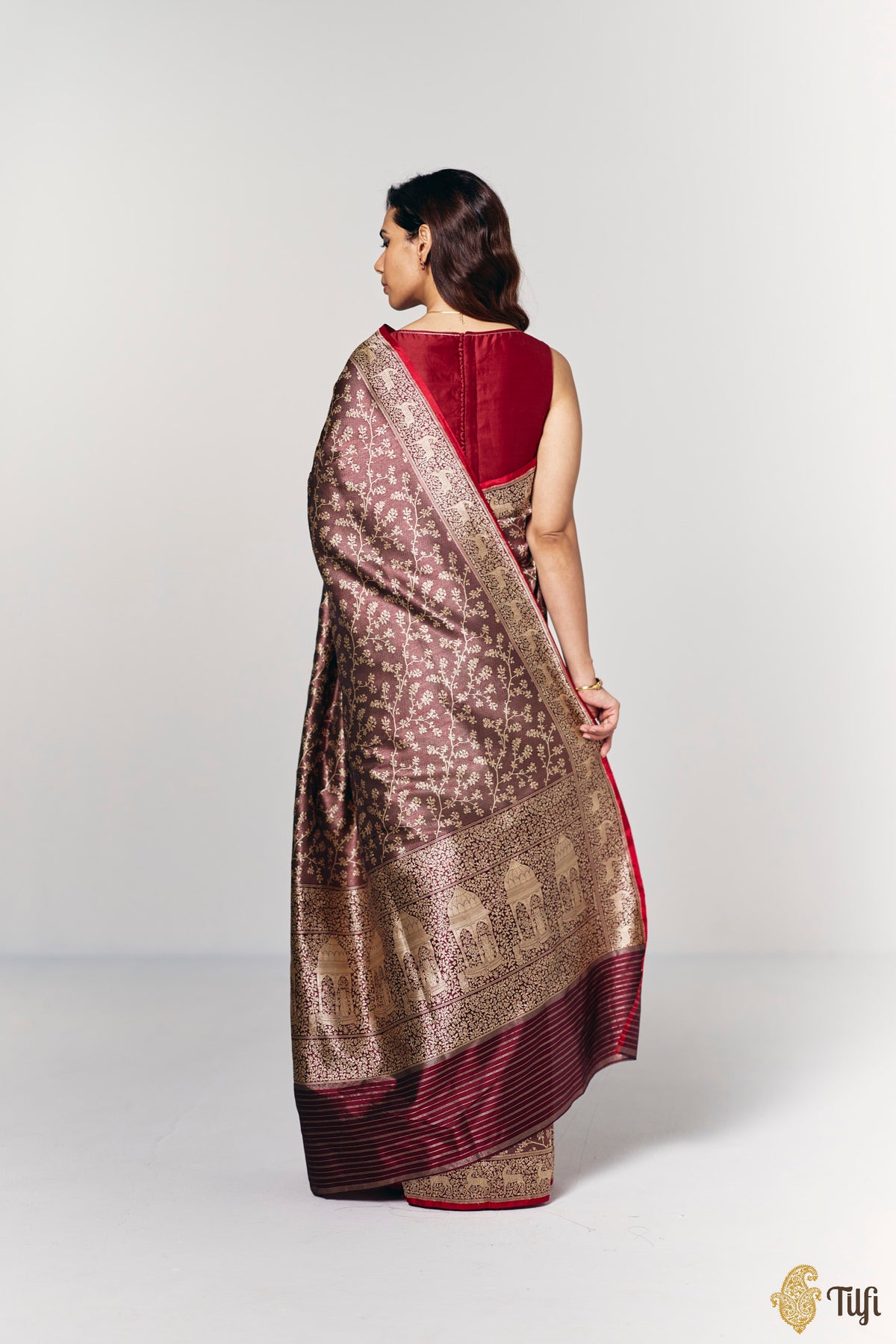 Pre-Order: 'Tiger's Respite' Maroon Pure Katan Silk Banarasi Handloom Saree