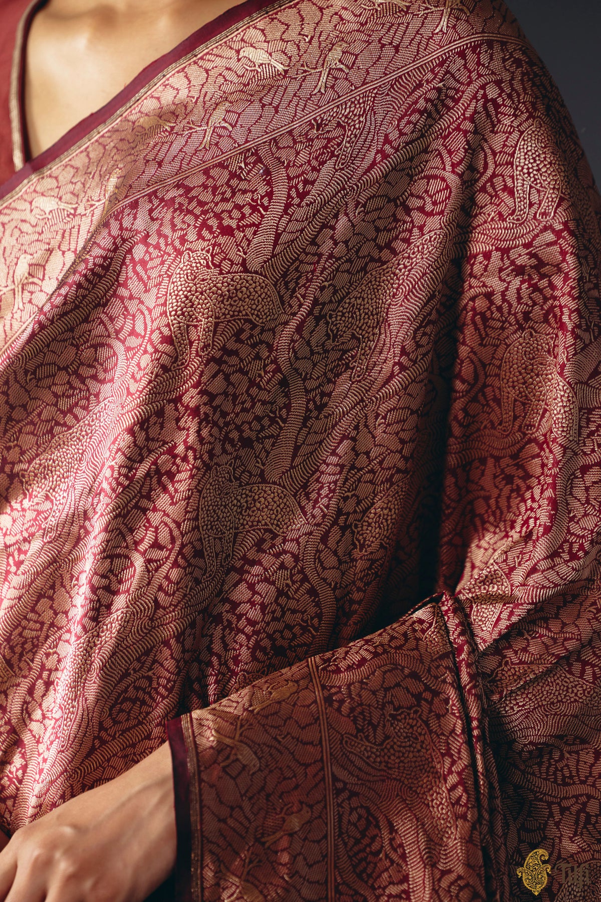 Pre-Order: 'Majestic Leap' Maroon Pure Katan Silk Banarasi Handloom Saree