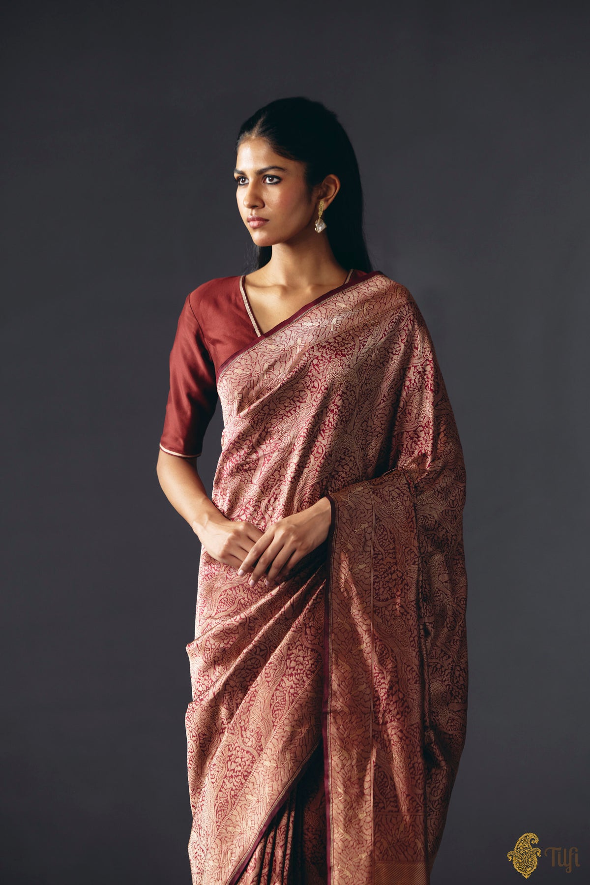 Pre-Order: 'Majestic Leap' Maroon Pure Katan Silk Banarasi Handloom Saree