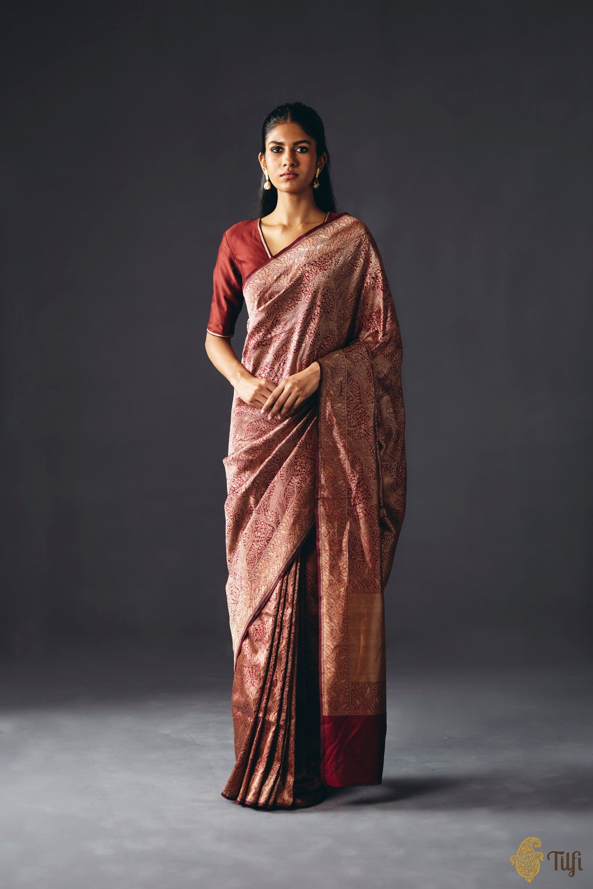 Pre-Order: 'Majestic Leap' Maroon Pure Katan Silk Banarasi Handloom Saree