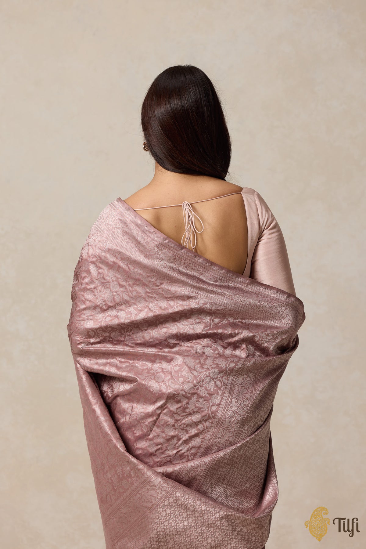 Nude Pink Pure Katan Silk Banarasi Shikargah Handloom Saree