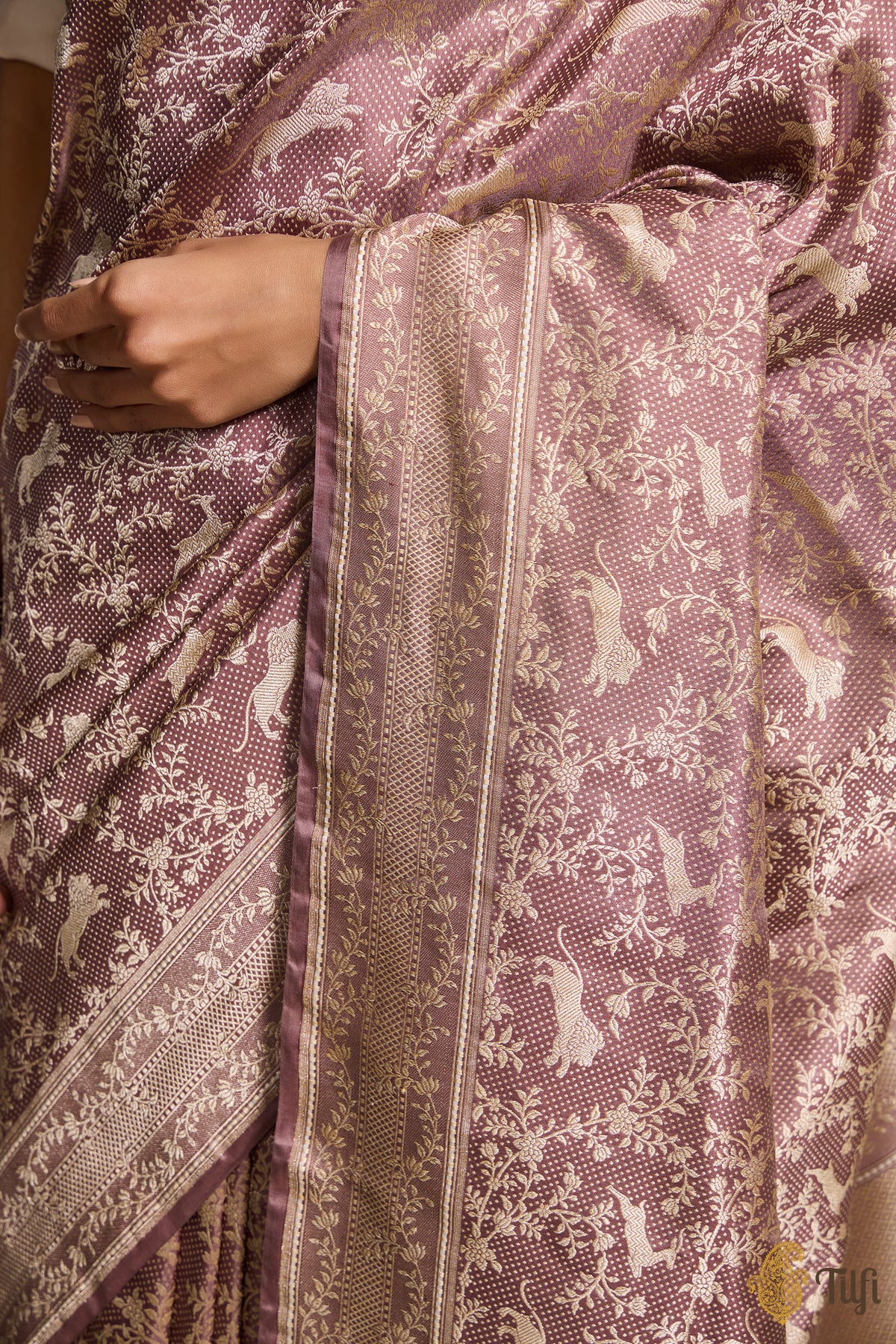 Old Rose Pure Katan Silk Banarasi Shikargah Handloom Saree