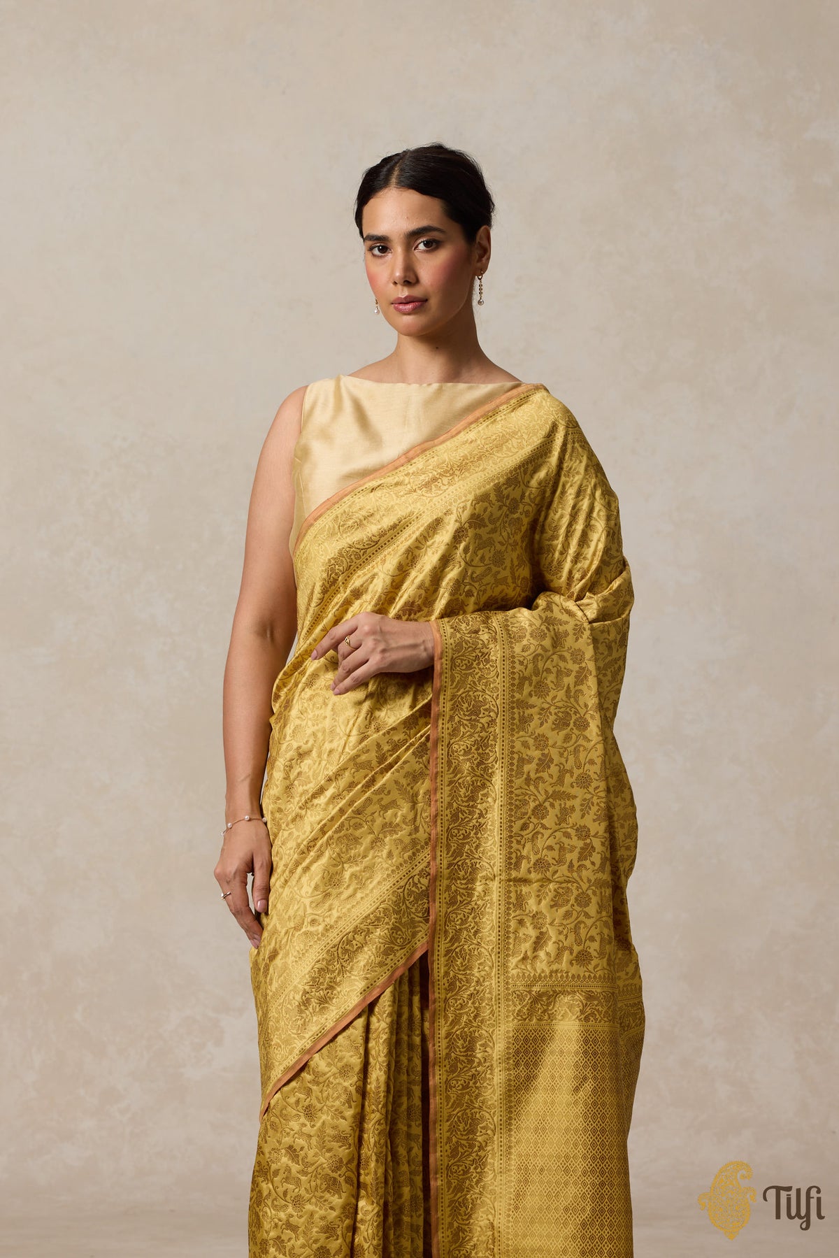 Pre-Order: Yellow Green Pure Katan Silk Banarasi Shikargah Handloom Saree