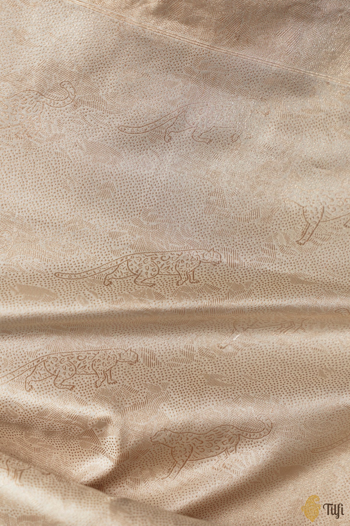 'Secrets of the Snow' Off White Pure Katan Silk Banarasi Handloom Saree