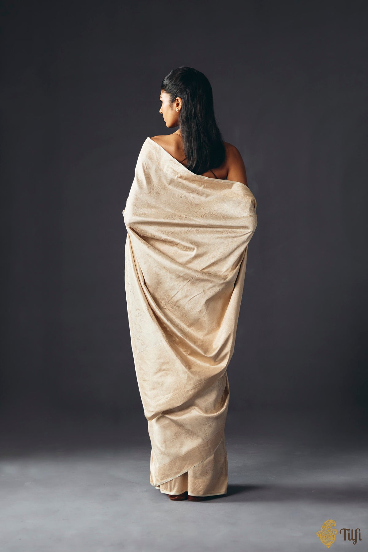 'Secrets of the Snow' Off White Pure Katan Silk Banarasi Handloom Saree
