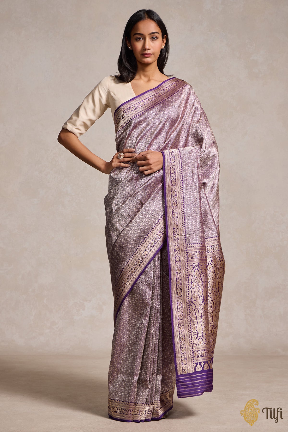 Purple Pure Katan Silk Banarasi Handloom Saree