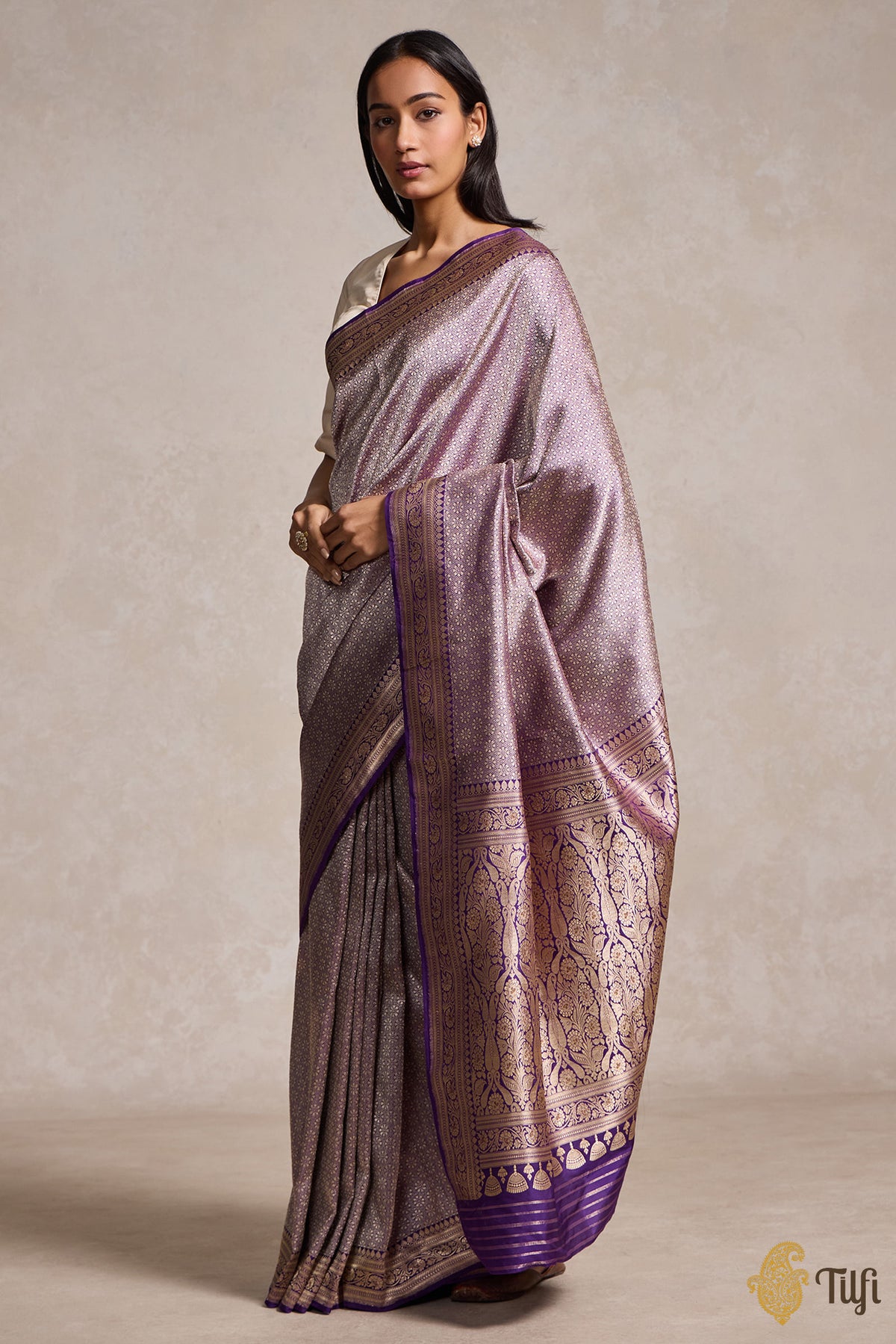 Purple Pure Katan Silk Banarasi Handloom Saree