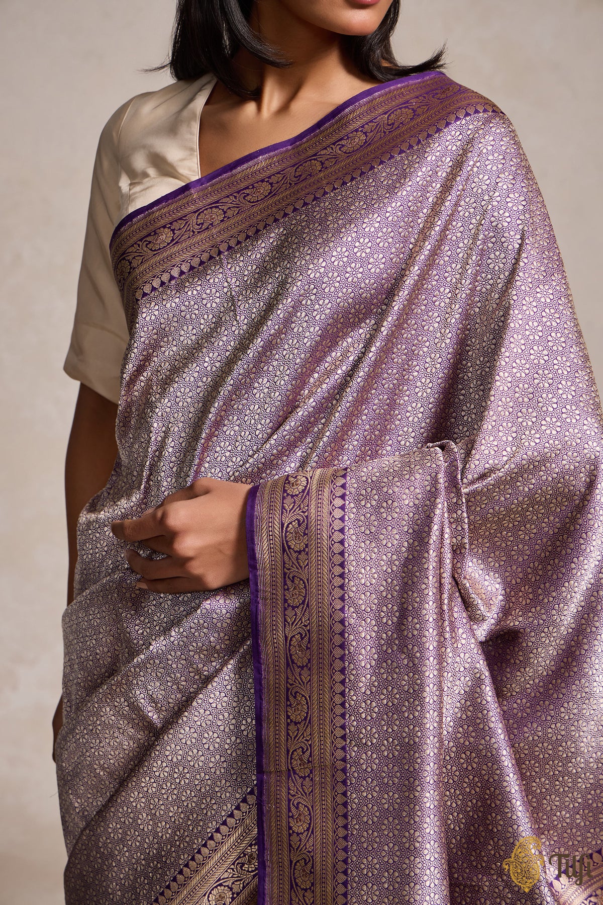 Purple Pure Katan Silk Banarasi Handloom Saree