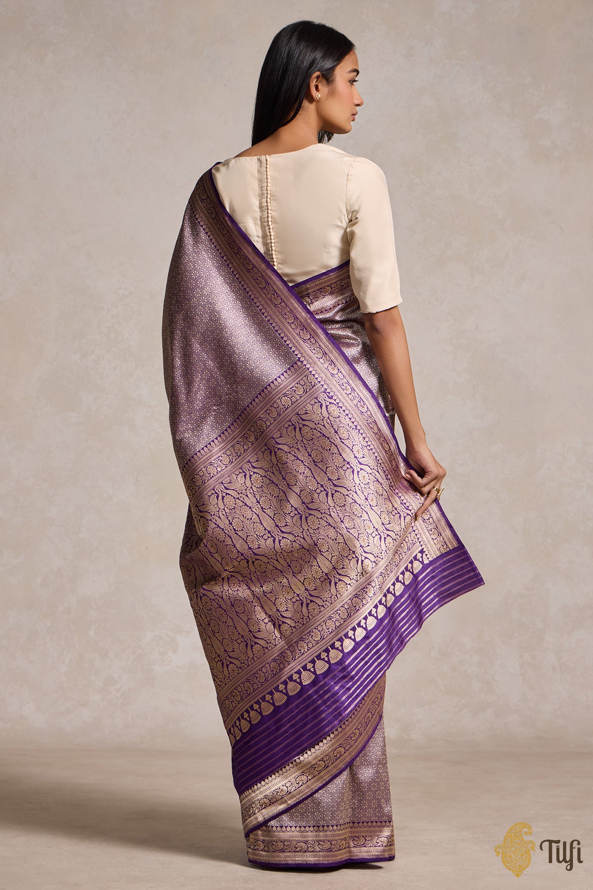 Purple Pure Katan Silk Banarasi Handloom Saree