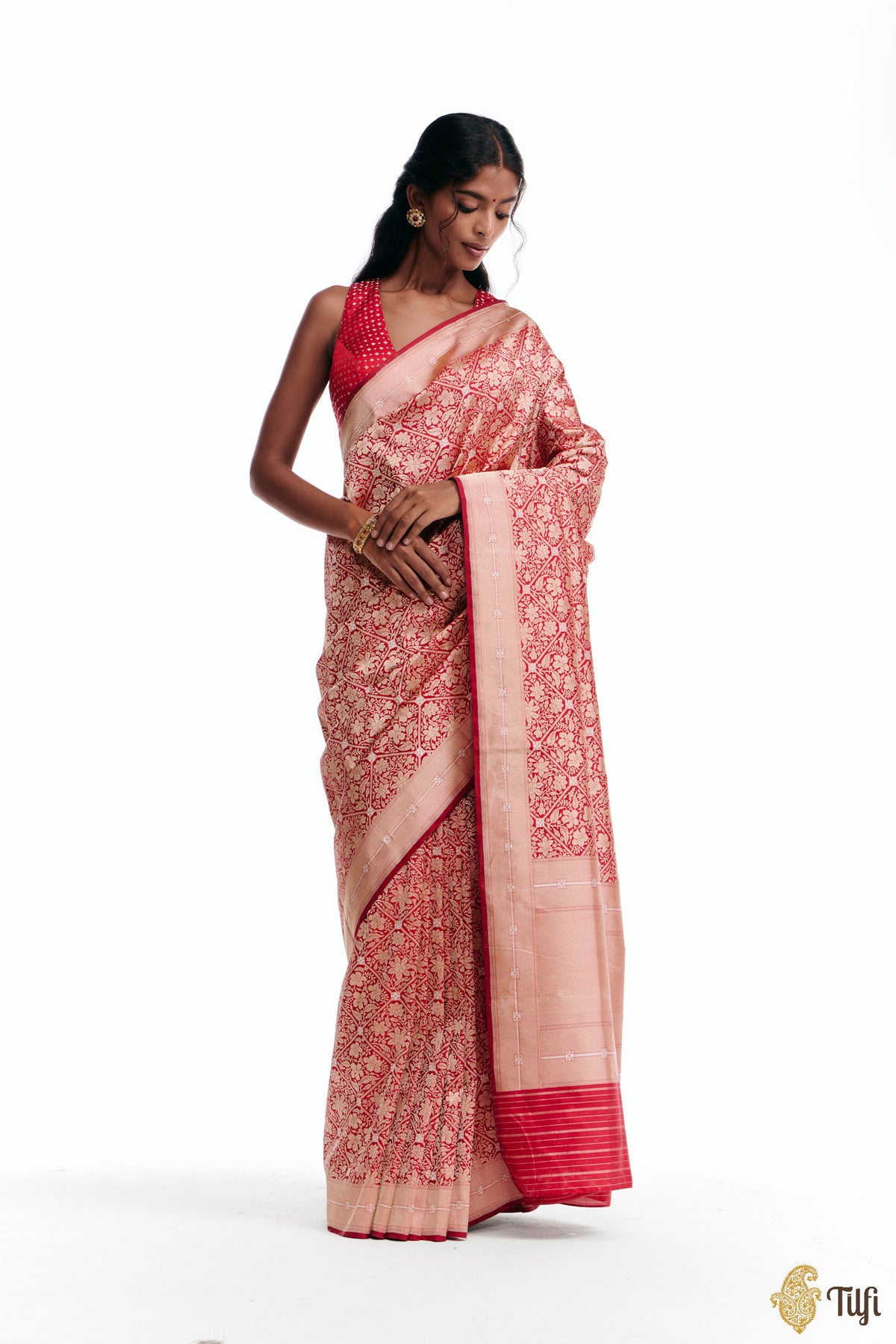 'Kalpana' Red Pure Katan Silk Banarasi Handloom Saree