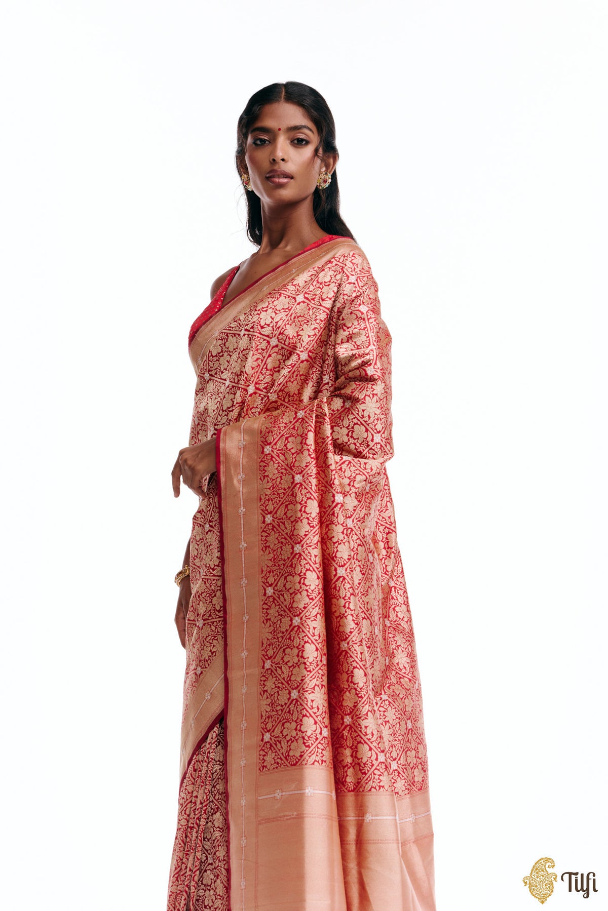 'Kalpana' Red Pure Katan Silk Banarasi Handloom Saree