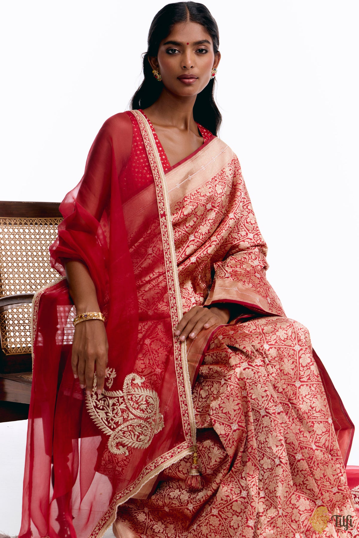 'Kalpana' Red Pure Katan Silk Banarasi Handloom Saree