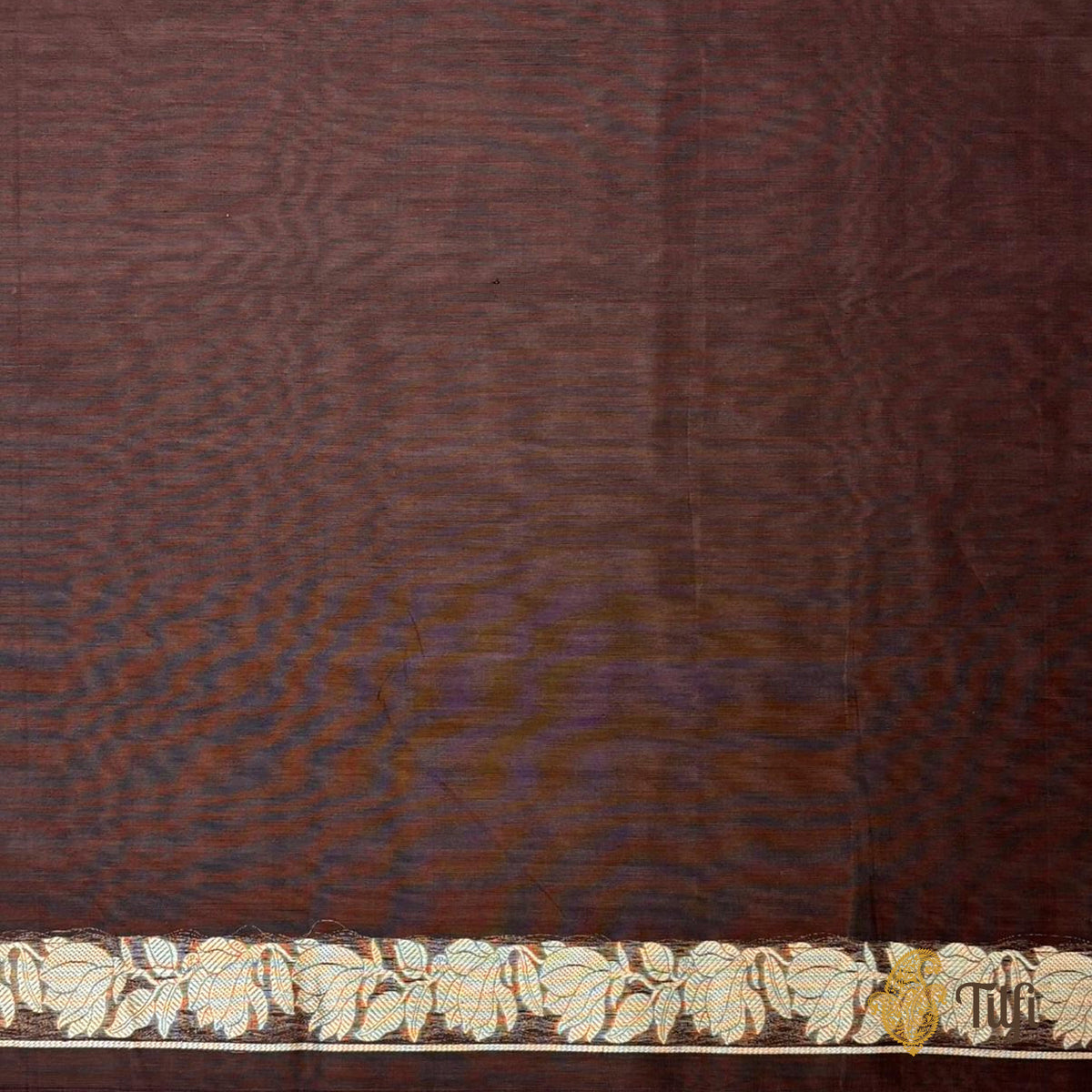 'Magnolias & Beetles' Chocolate Brown Pure Kora by Cotton Banarasi Handloom Saree