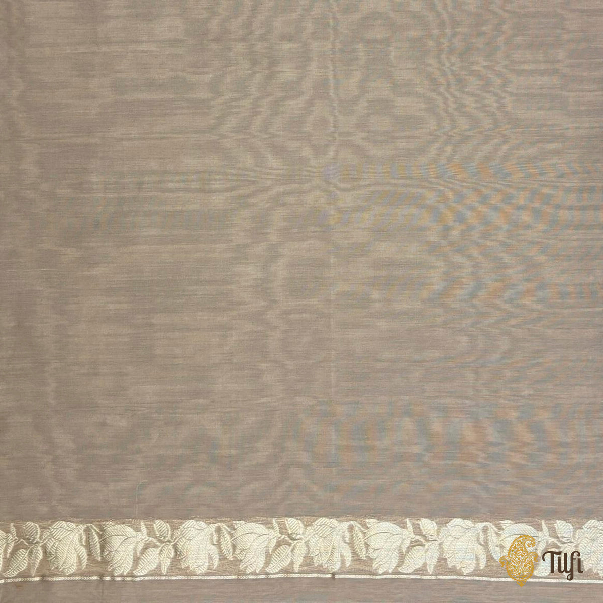 'Magnolias & Beetles' Beige Pure Kora by Cotton Banarasi Handloom Saree
