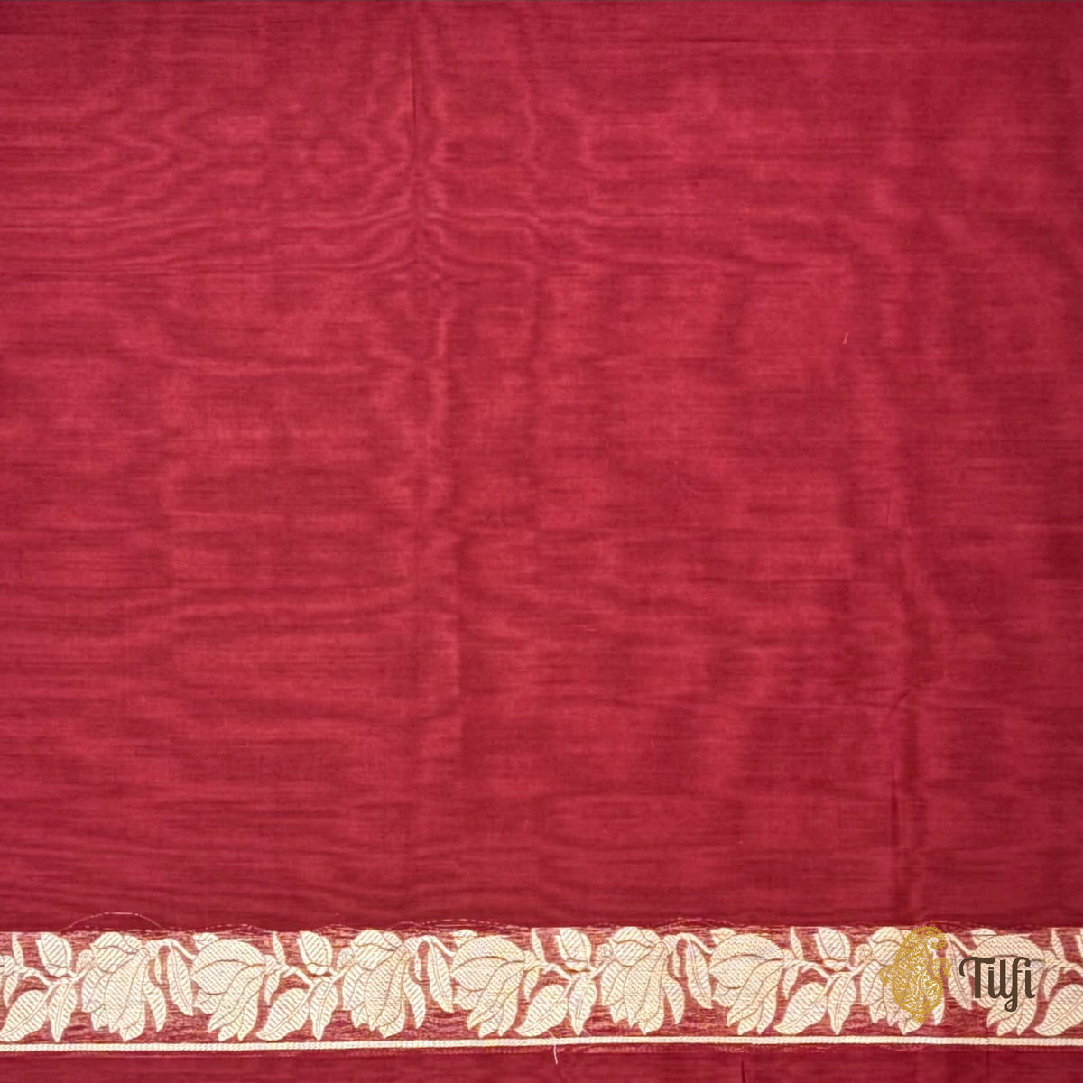 'Magnolias & Beetles' Maroon Pure Kora by Cotton Banarasi Handloom Saree