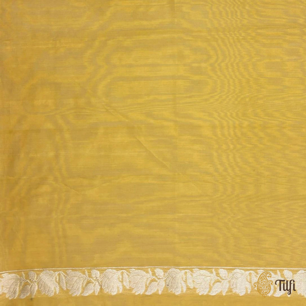'Magnolias & Beetles' Yellow Pure Kora by Cotton Banarasi Handloom Saree
