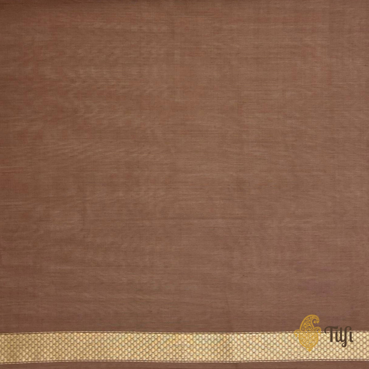 'Goldenrods & Bumblebees' Brown Pure Kora by Cotton Banarasi Handloom Saree