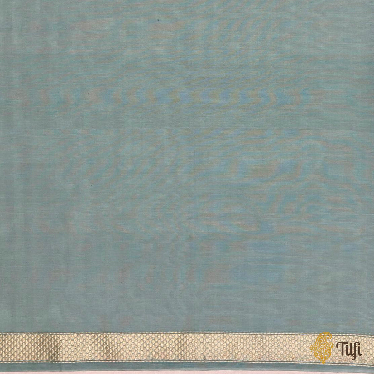 'Goldenrods & Bumblebees' Aqua Blue-Green Pure Kora by Cotton Banarasi Handloom Saree