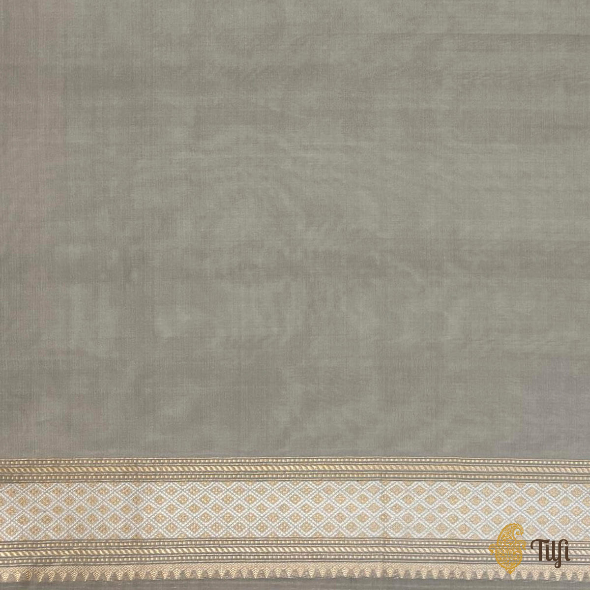 'Crimson Passage' Light Grey Pure Kora Silk Georgette Banarasi Handloom Saree