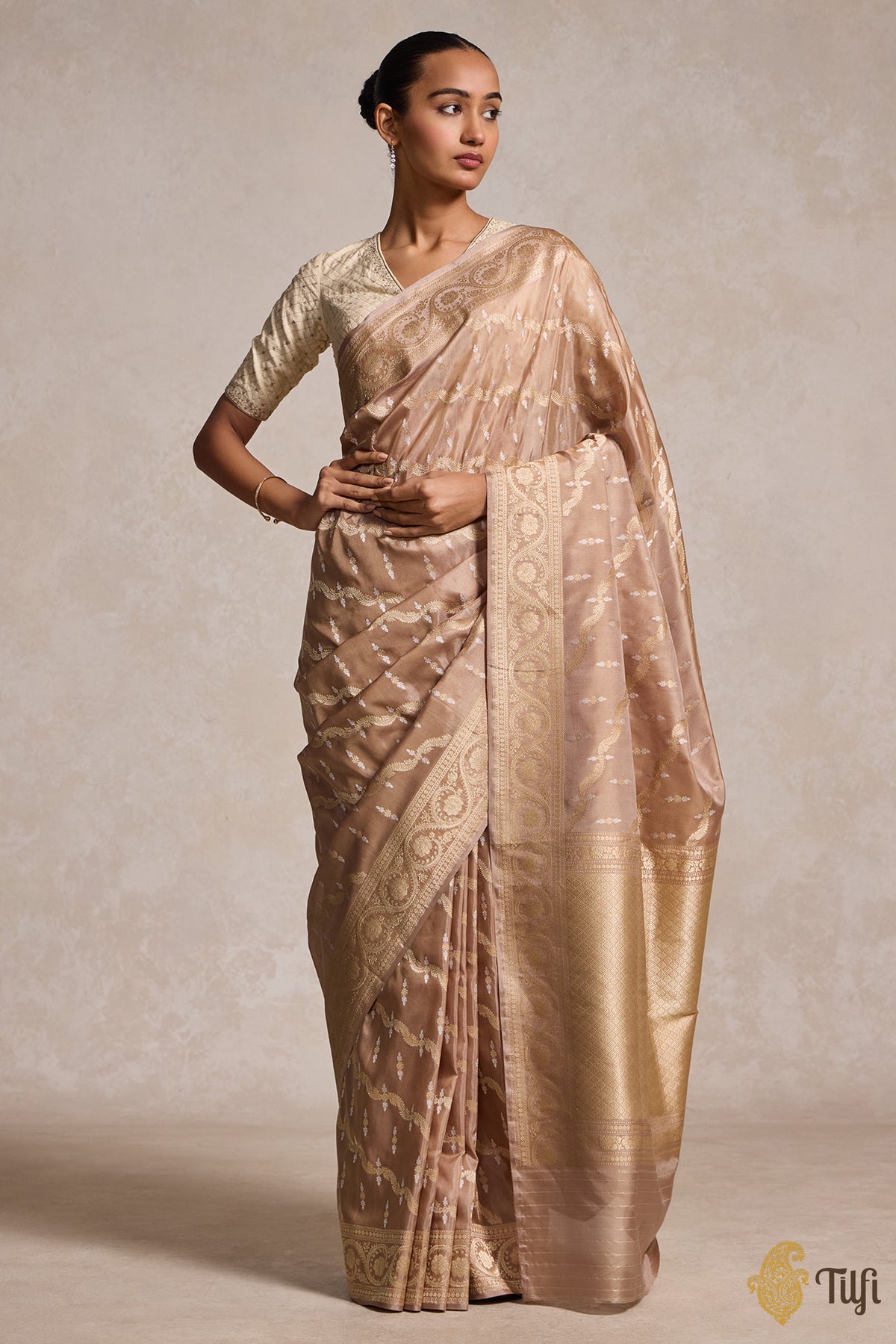 Taupe-Brown Pure Katan Silk Banarasi Handloom Saree