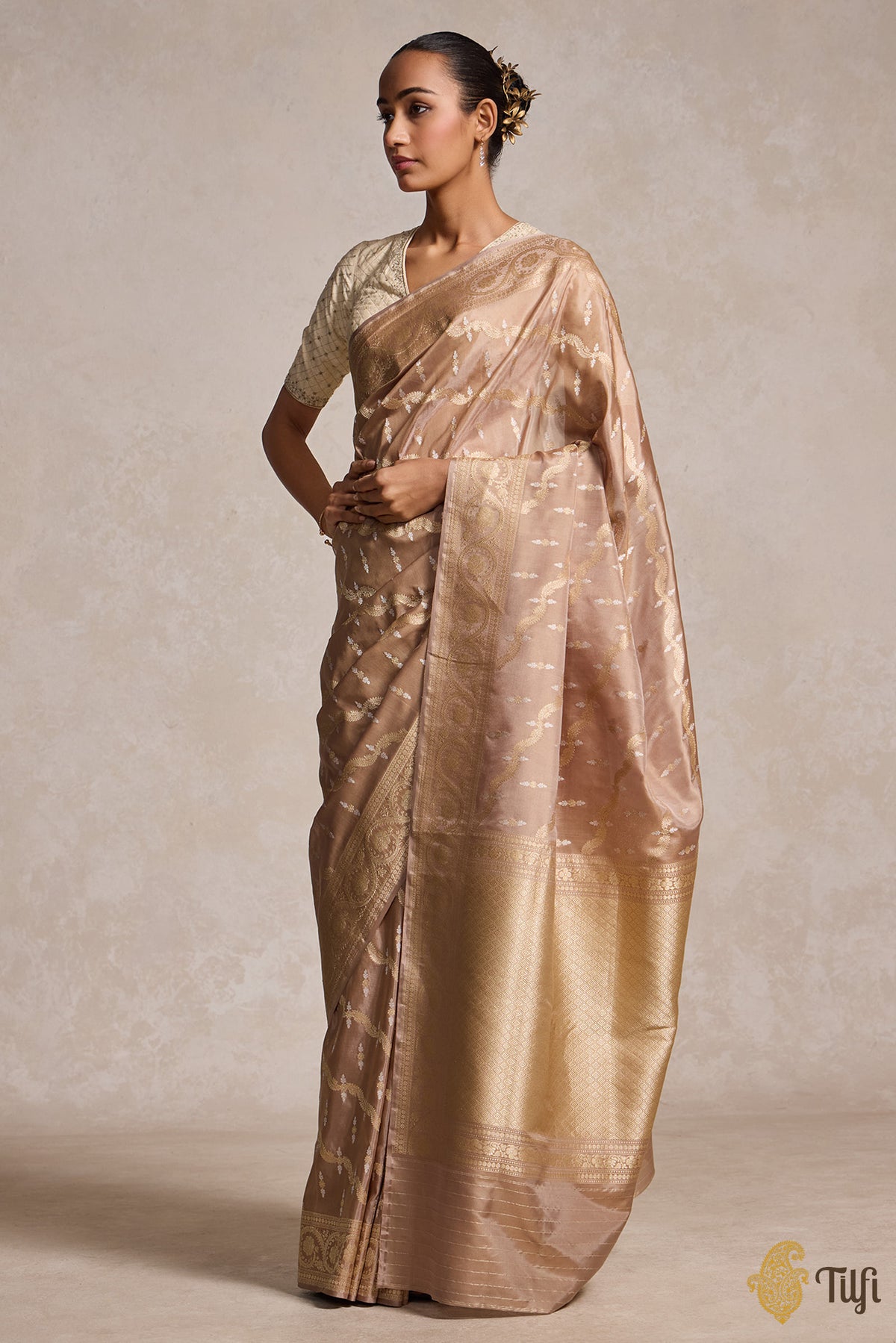 Taupe-Brown Pure Katan Silk Banarasi Handloom Saree