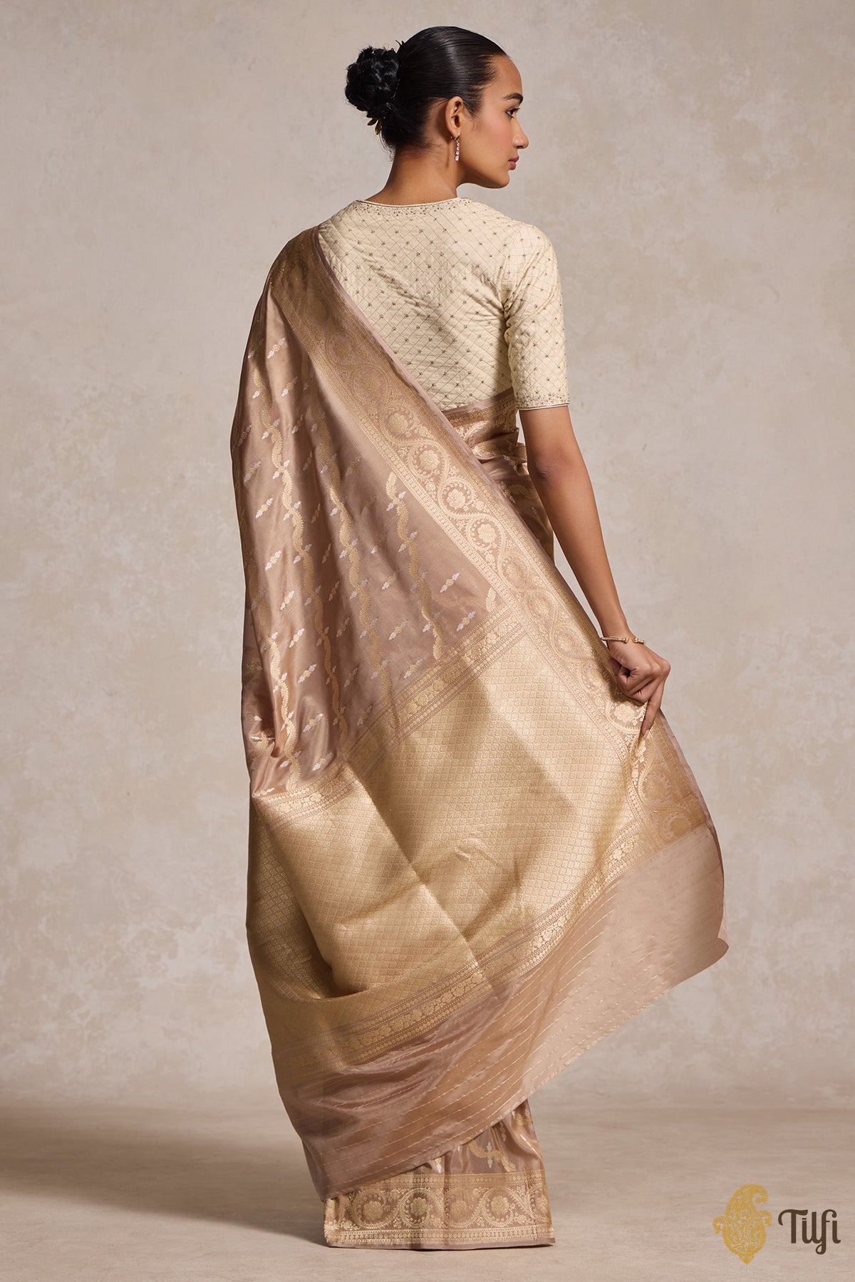 Taupe-Brown Pure Katan Silk Banarasi Handloom Saree