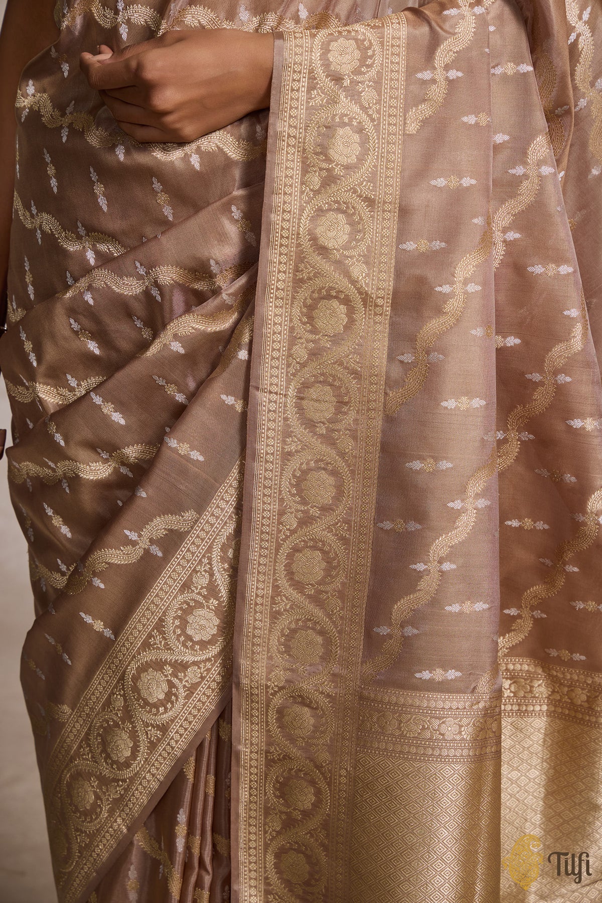 Taupe-Brown Pure Katan Silk Banarasi Handloom Saree